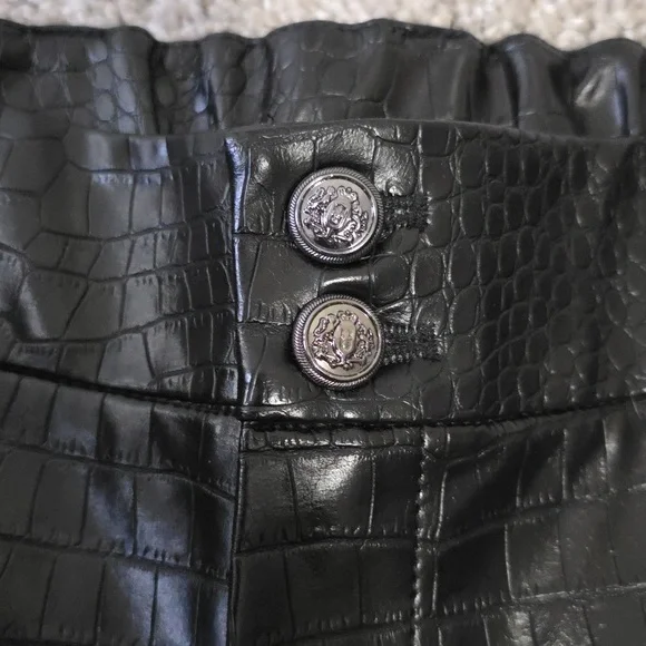 Chico's Faux Leather Croc Embossed Wide Leg Pants Size 0 (Chico's Size 4) Black - Picture 5 of 12